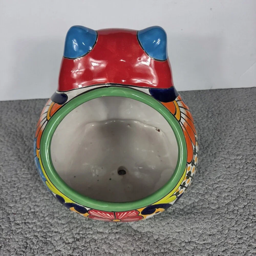 Talavera Cat PlanterMexican Pottery Art Hand Painted Pot 8.5